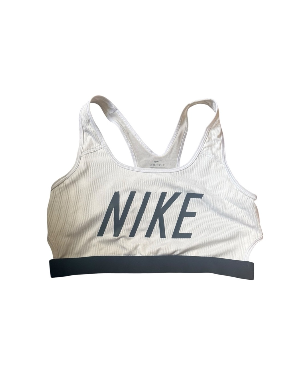 Nike White Racerback Sports Bra with Black Logo Band